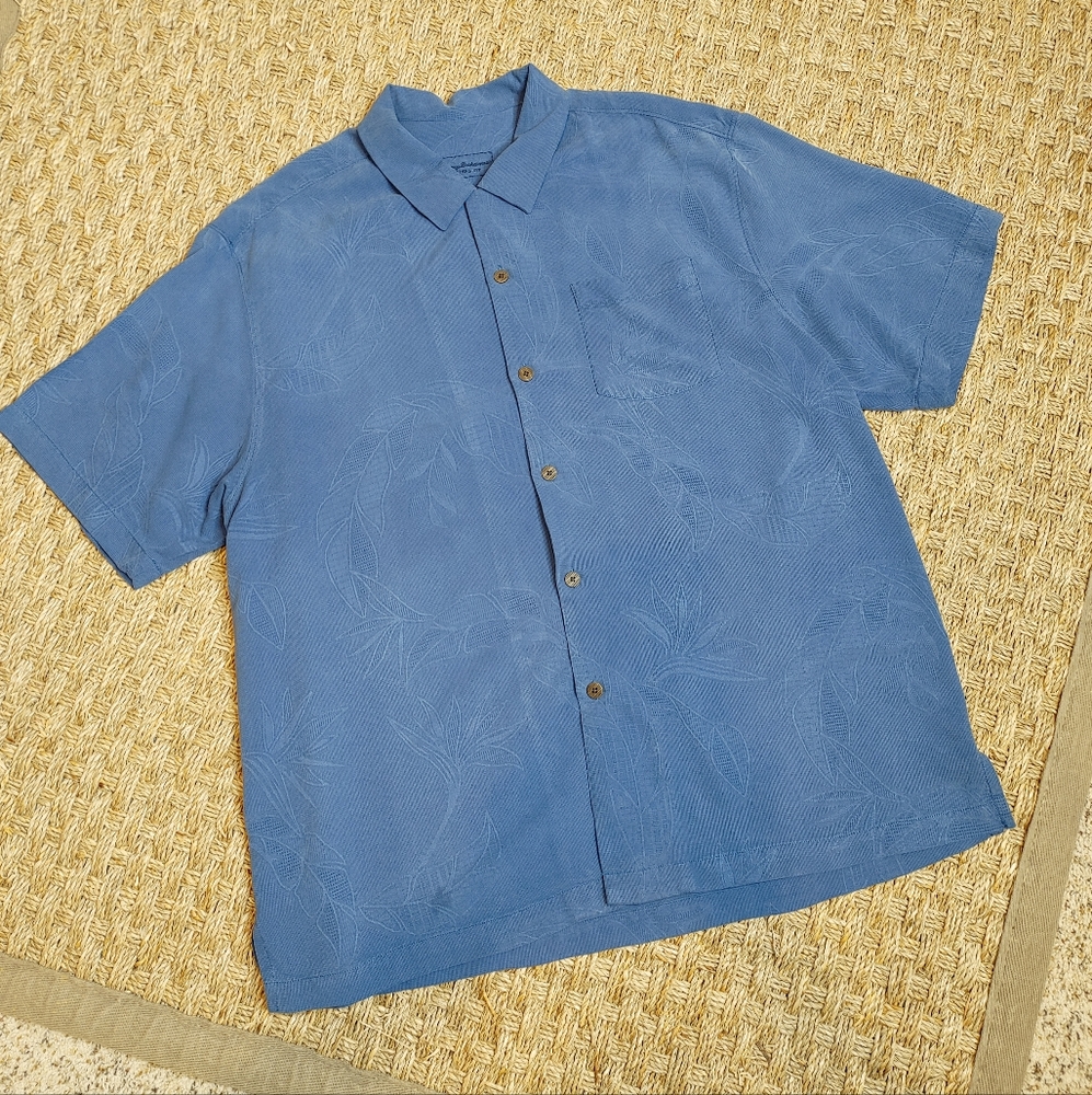 TOMMY BAHAMA ORIGINAL FIT JACQUARD PALM LEAF PRINT CAMP SHIRT, BRIGHT COBALT XL - Picture 3 of 13